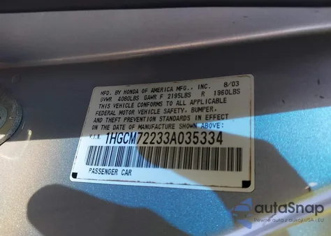 2003 Honda Accord Cpe Lx из США, поврежденный, VIN 1HGCM72233A035334